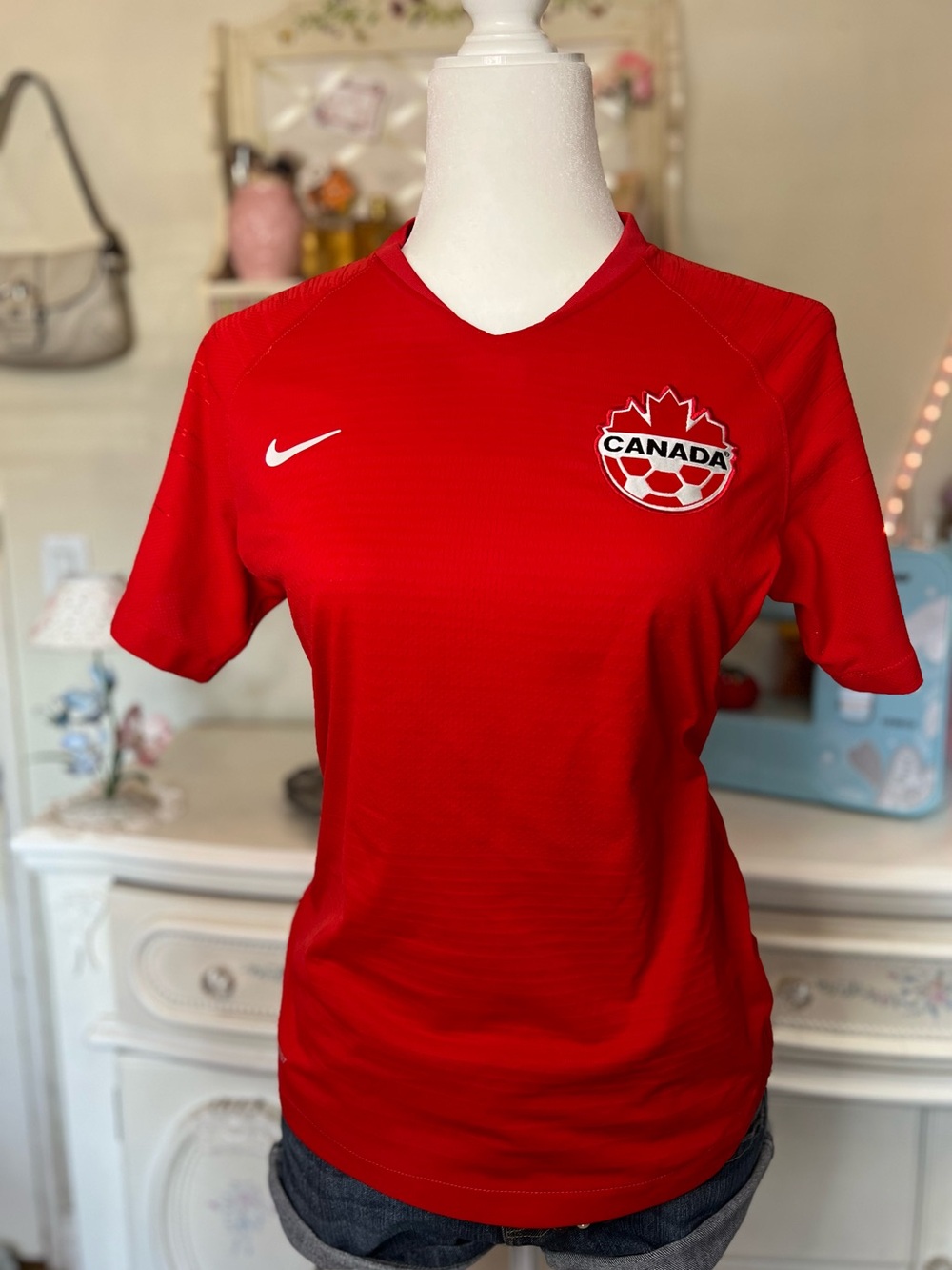 Nike Women's Red Canada Soccer Jersey with Crest